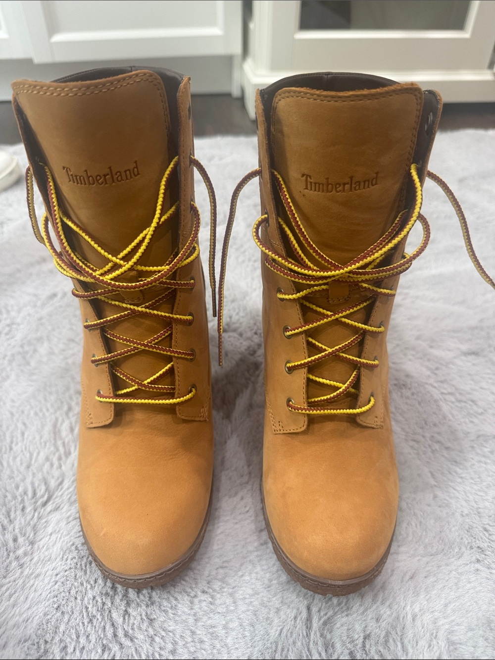 Timberland Wheat/Tan Leather Work Boots with Yellow Laces